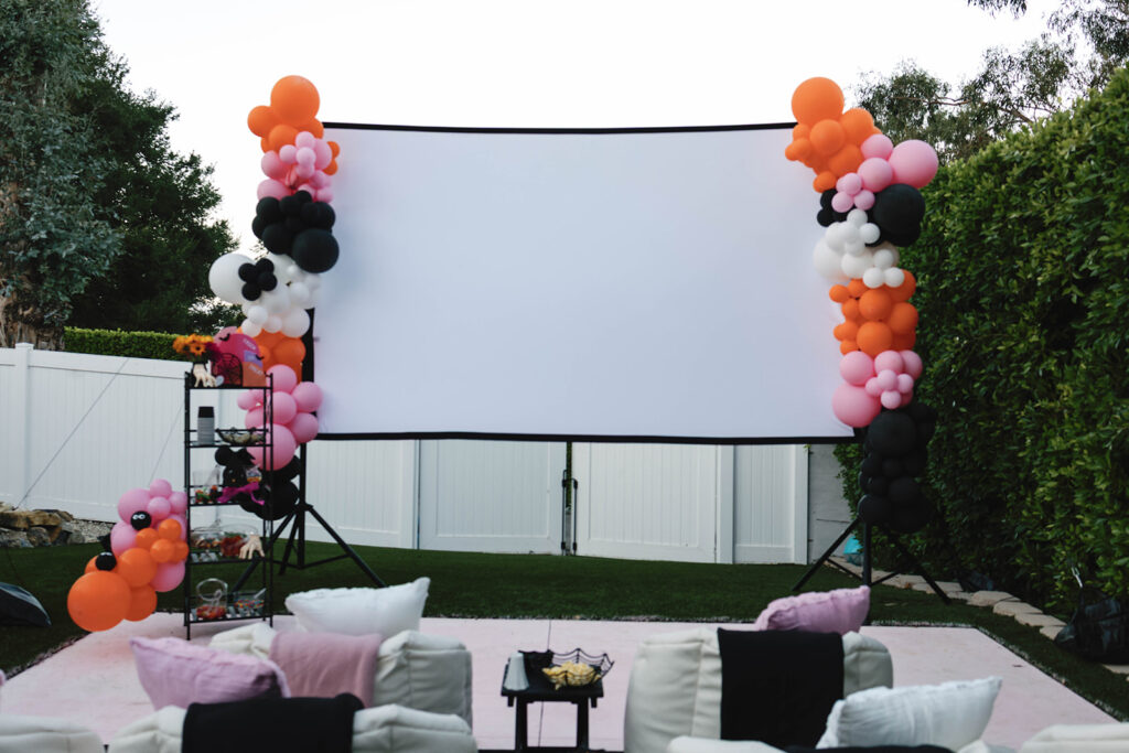 Halloween Outdoor Movie theater in backyard