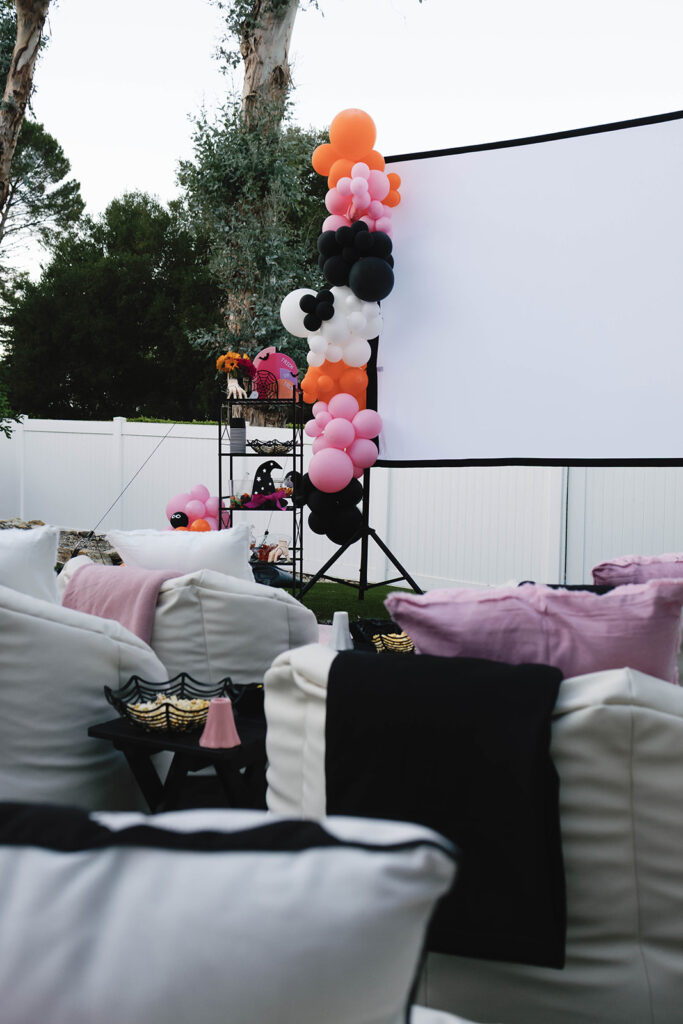 Halloween Outdoor Movie theater in backyard