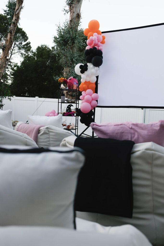 Halloween Outdoor Movie theater in backyard