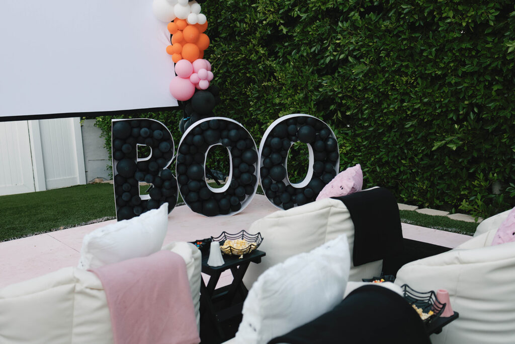 Halloween Outdoor Movie theater in backyard