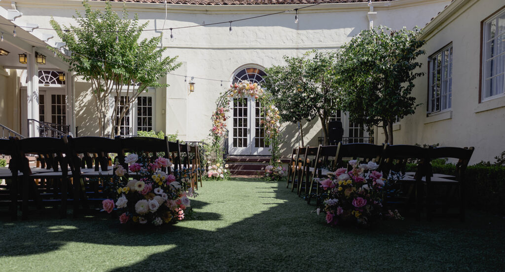 floral wedding details on arch