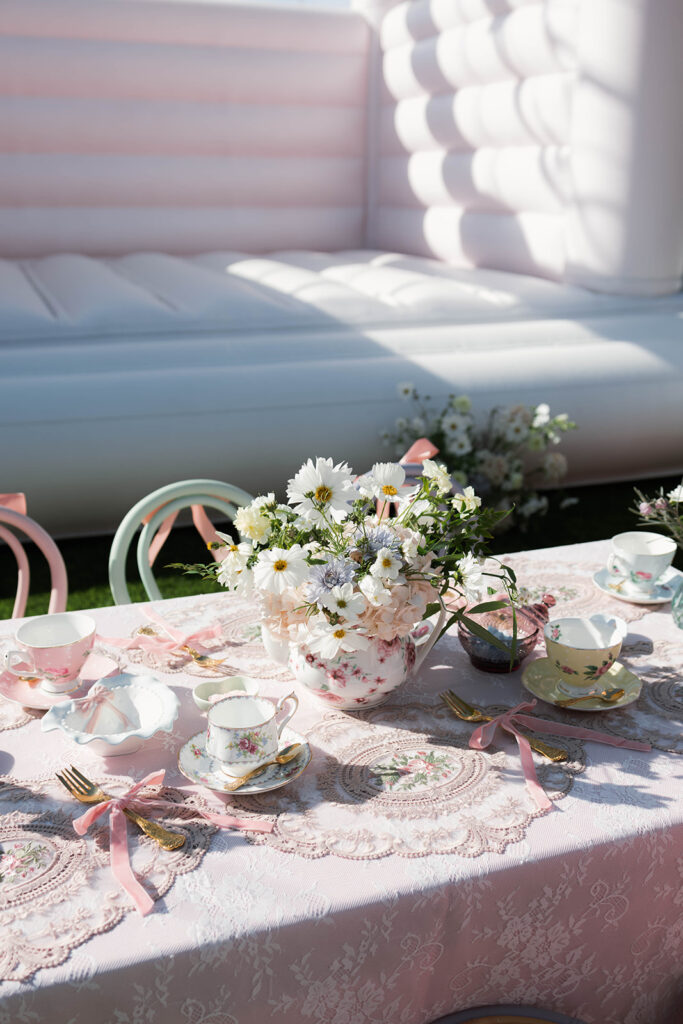vintage tea party ideas, Bridgerton-inspired event, Valentine’s Day tea party, Galentine’s tea, bridal shower tea party, Easter brunch ideas, vintage decor, heirloom tea sets, event vendors, floral design, dessert table ideas, pastel party styling, romantic garden party.