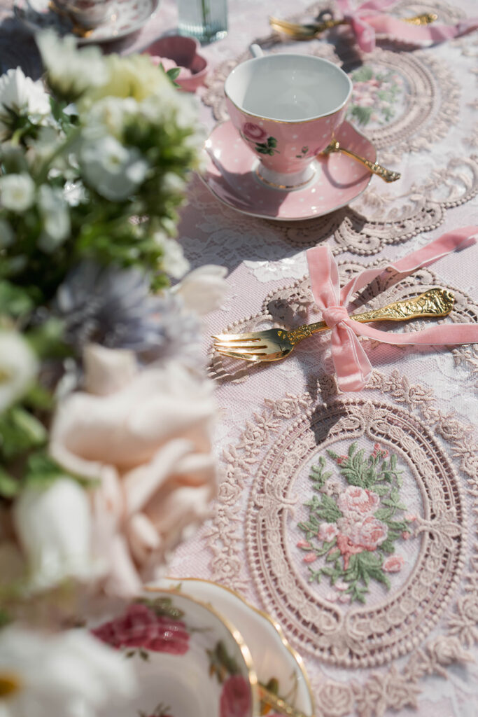 vintage tea party ideas, Bridgerton-inspired event, Valentine’s Day tea party, Galentine’s tea, bridal shower tea party, Easter brunch ideas, vintage decor, heirloom tea sets, event vendors, floral design, dessert table ideas, pastel party styling, romantic garden party.