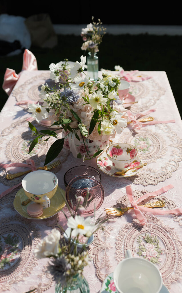 vintage tea party ideas, Bridgerton-inspired event, Valentine’s Day tea party, Galentine’s tea, bridal shower tea party, Easter brunch ideas, vintage decor, heirloom tea sets, event vendors, floral design, dessert table ideas, pastel party styling, romantic garden party.