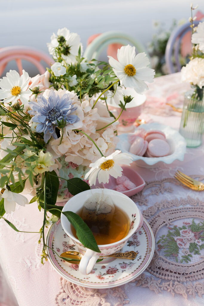 vintage tea party ideas, Bridgerton-inspired event, Valentine’s Day tea party, Galentine’s tea, bridal shower tea party, Easter brunch ideas, vintage decor, heirloom tea sets, event vendors, floral design, dessert table ideas, pastel party styling, romantic garden party.