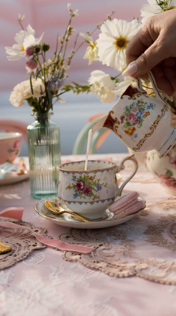 vintage tea party ideas, Bridgerton-inspired event, Valentine’s Day tea party, Galentine’s tea, bridal shower tea party, Easter brunch ideas, vintage decor, heirloom tea sets, event vendors, floral design, dessert table ideas, pastel party styling, romantic garden party.