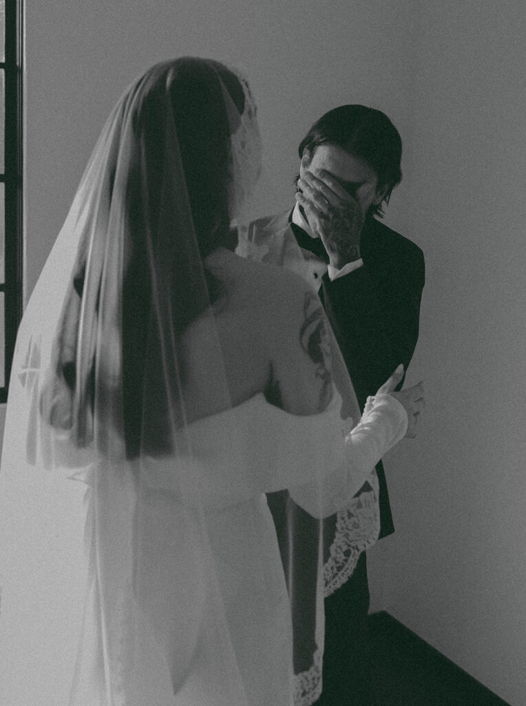 Bride and groom at a vintage-inspired wedding