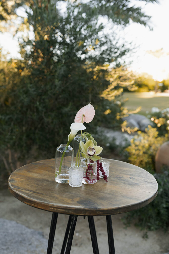 Wedding ceremony setup with floral arrangements