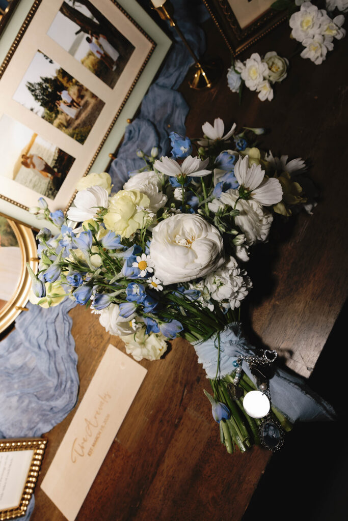 Romantic wedding scene featuring soft pastel florals, elegant decor, emotional couple moments, and guests celebrating in a light-filled venue inspired by Monet’s water lily paintings.