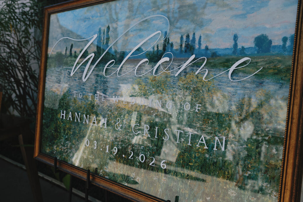 Romantic wedding scene featuring soft pastel florals, elegant decor, emotional couple moments, and guests celebrating in a light-filled venue inspired by Monet’s water lily paintings.