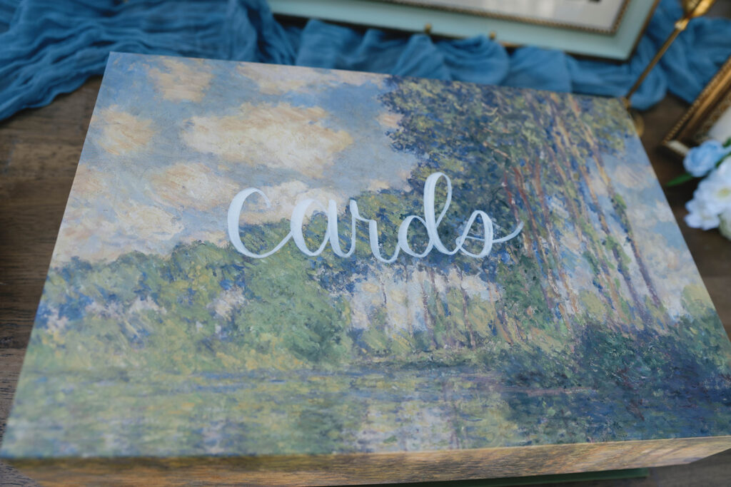 Romantic wedding scene featuring soft pastel florals, elegant decor, emotional couple moments, and guests celebrating in a light-filled venue inspired by Monet’s water lily paintings.