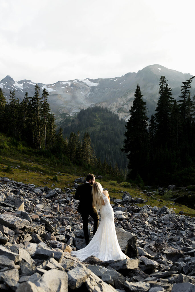 bride and groom portrait in the north cascades mountains of washington