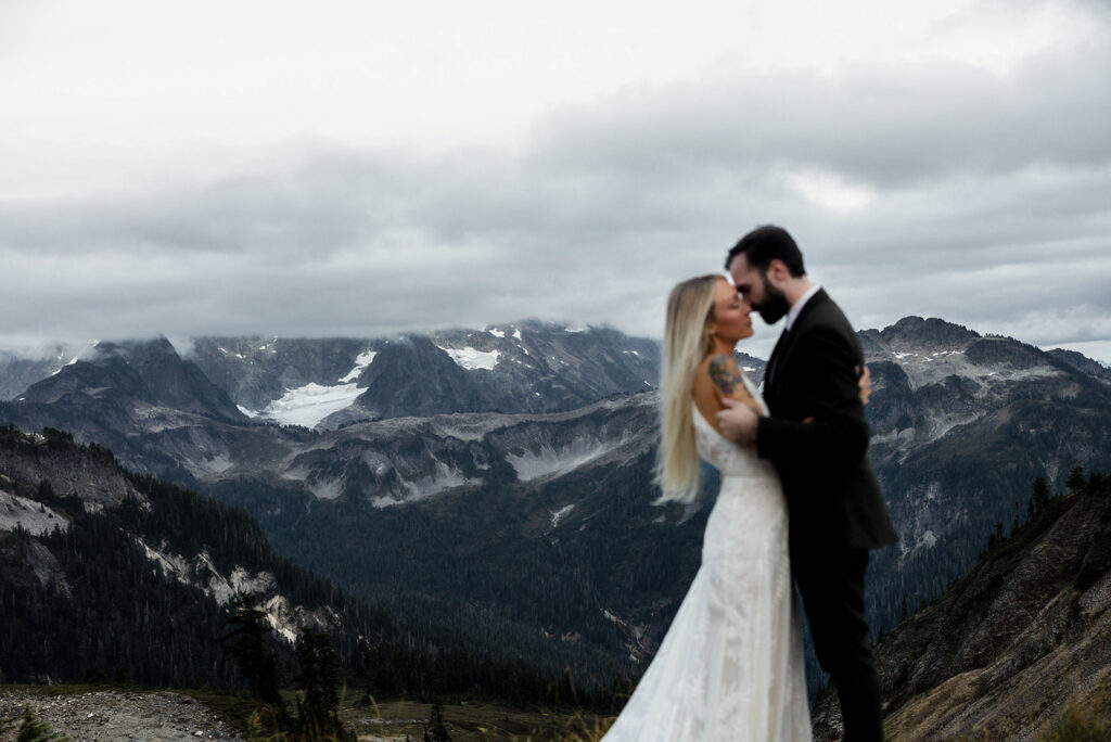 bride and groom portrait in the north cascades mountains of washington